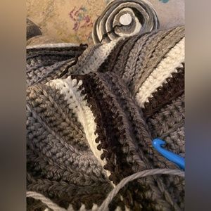 Gray, Black & White Handmade Afghan 50x60in